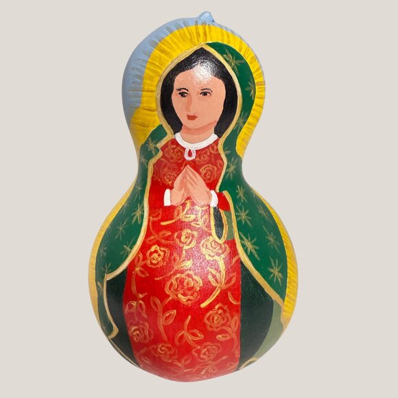 Hand-Painted Gourd Art Virgin of Guadalupe Folk Art Decoration - Picture 1 of 7